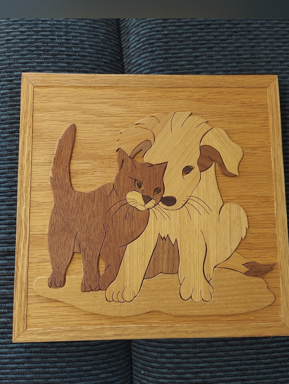 Vintage Wooden Dog & Cat Wall Art Plaque 1996